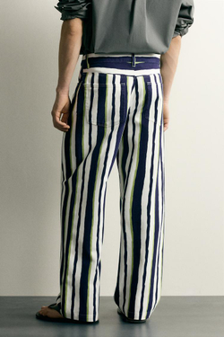 ZARA БРЮКИ STRAIGHT FIT В ПОЛОСКУ, МОРСКОЙ СИНИЙ