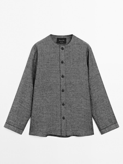 Massimo Dutti Куртка из 100% льна с декоративной отделкой, черный