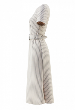 Льняное платье с поясом и коротким рукавом серое 27-01-20 SS