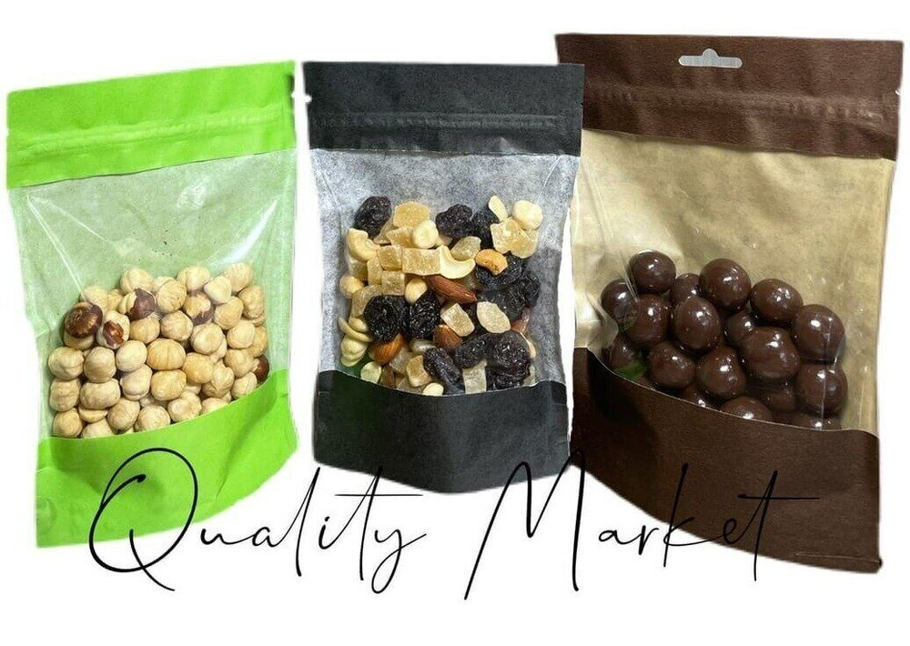 Пакет "Дой Пак" бумажный с ЗИП замком и прозрачным окошком 120*185+(30+30) мм (черный)