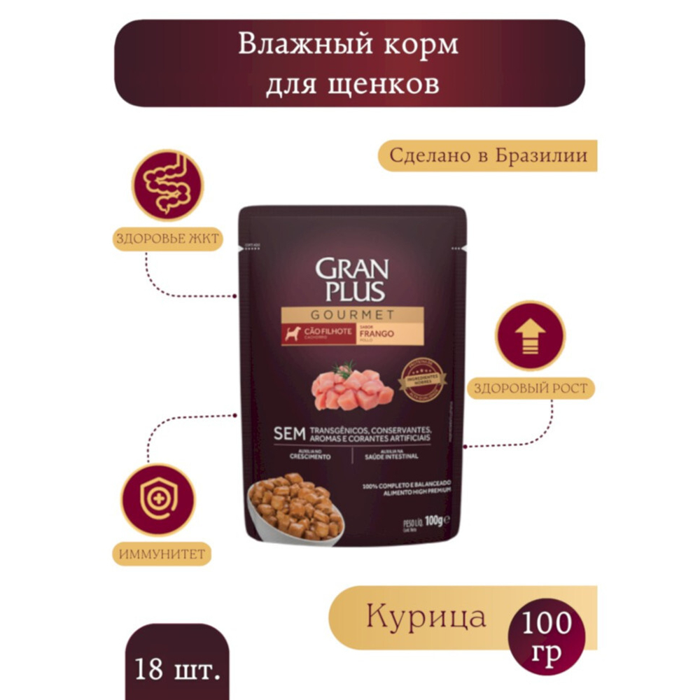 Granplus Puppy консервы для щенков с курицей в соусе 100г (пакетик) (Бразилия)