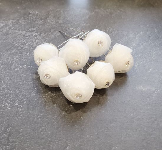 Набор шпилек "Розы" органза, 10 шт, белый