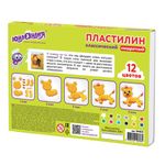 Пластилин классический ЮНЛАНДИЯ "ВЕСЁЛЫЙ ШМЕЛЬ", 12 цветов, 204 г, СО СТЕКОМ, КВАДРАТНЫЙ, 104823