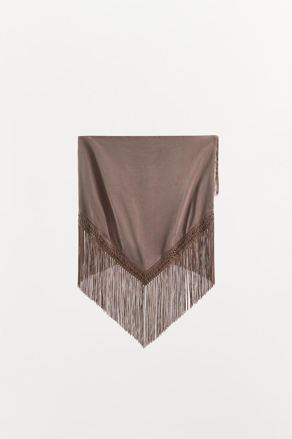 ZARA ПЛАТОК ИЗ ВИСКОЗЫ С БАХРОМОЙ, СВЕТЛО-КОРИЧНЕВЫЙ