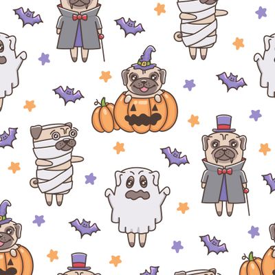 Хеллоуин. собачки мопсы в костюмах