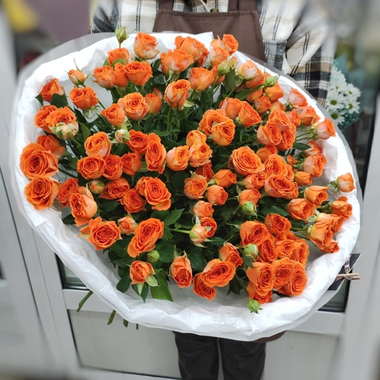 Букет из 19 оранжевых кустовых роз в "облачке"