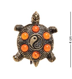 AM-2653 Брошь «Черепаха Инь-Янь» (латунь, янтарь)