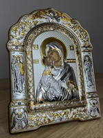 Владимирская БМ, икона арочная с рамкой, красное дерево 206х270