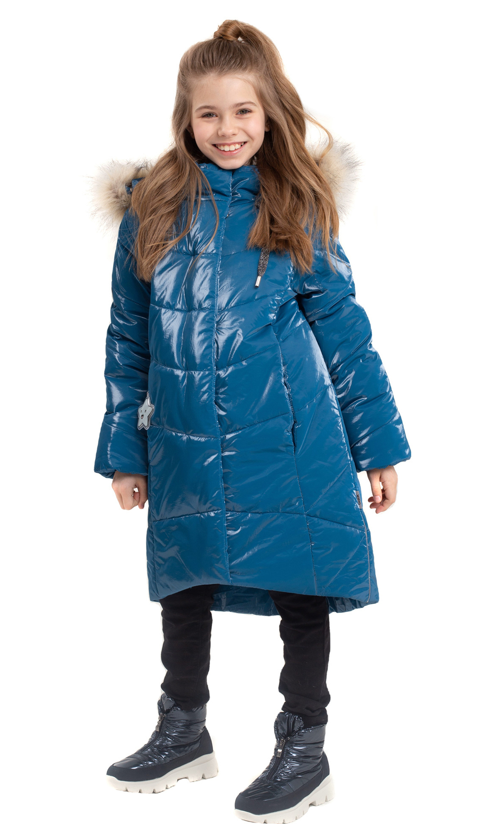 Пальто зимнее для  девочки "Лея" бирюзовое