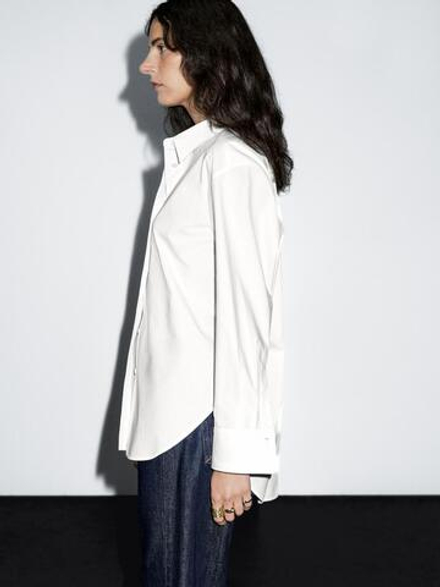 Massimo Dutti Рубашка из 100% хлопкового поплина, белый
