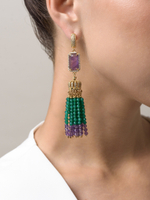 Серьги "Queen" из зеленого агата и аметиста Gold