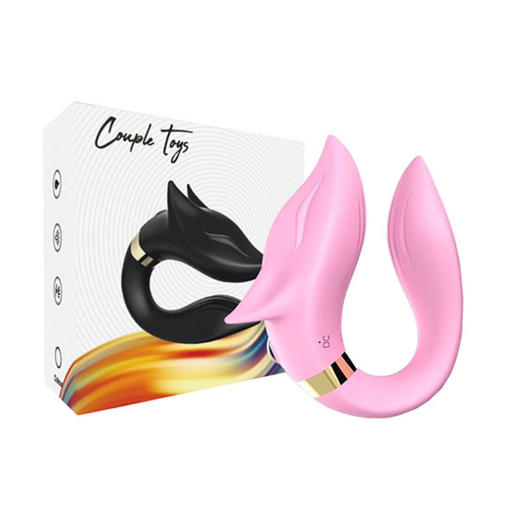 Розовый вибромассажер для пар с пультом ДУ Silicone Toys Fox Pink USK-GZ01