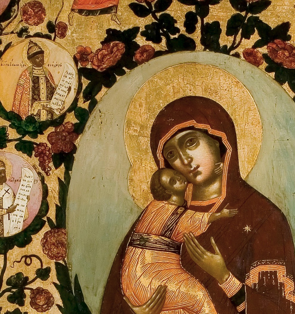 Похвала Владимирской иконе Божией Матери деревянная икона на левкасе