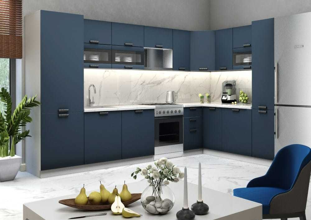 Модульный кухонный гарнитур «Ройс» 3000/1500 (Ваниль софт/ Зеленый софт), ЛДСП/МДФ, ДСВ Мебель