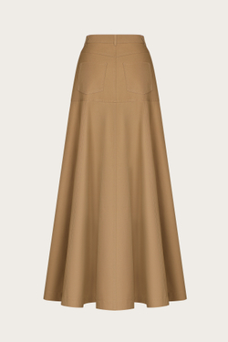 ЮБКА-МАКСИ С КОКЕТКОЙ ИЗ КОРИЧНЕВОГО ХЛОПКА