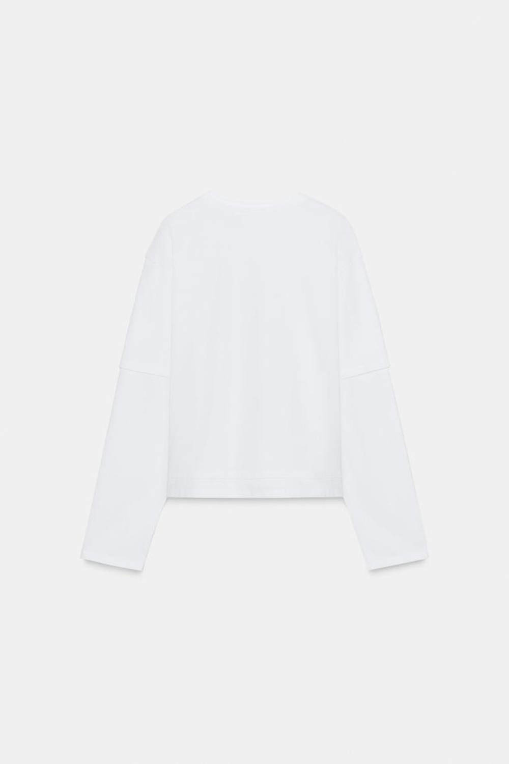 ZARA ФУТБОЛКА С ДВОЙНЫМ ЭФФЕКТОМ И ДЛИННЫМИ РУКАВАМИ, БЕЛЫЙ