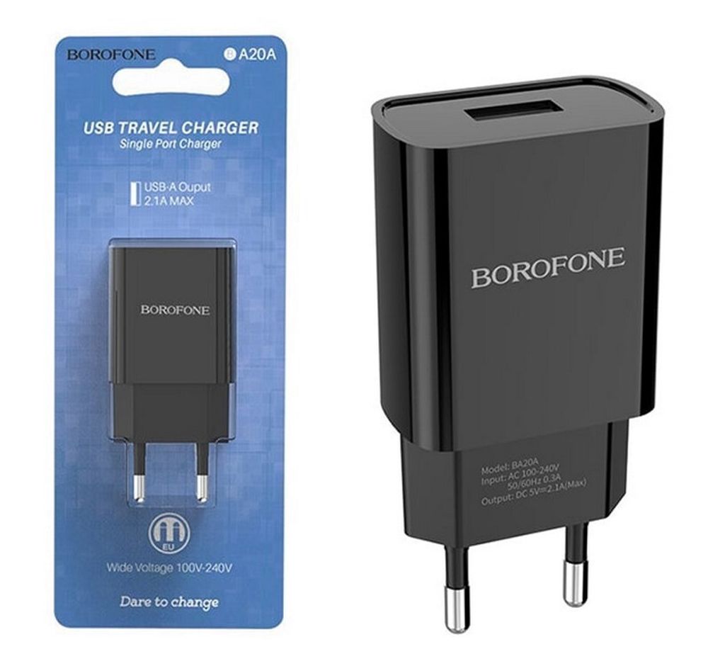 Сетевой адаптер питания BOROFONE BA20A 1 USB 2.1 A (черный)