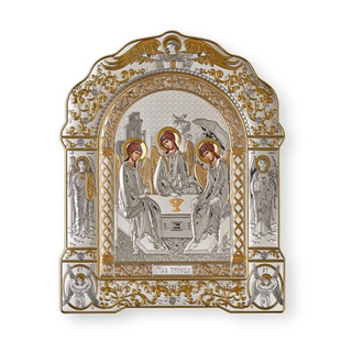 Св. Троица, икона арочная с рамкой, красное дерево 167х228