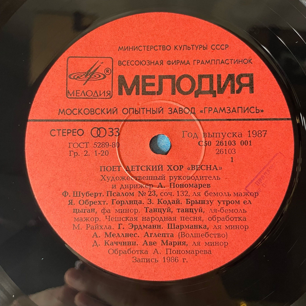 Винтажная виниловая пластинка LP Детский Хор Весна, Поёт Детский Хор Весна (СССР 1987)