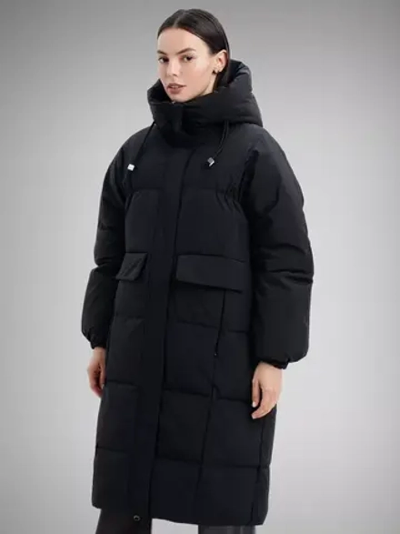 Пуховик зимний длинный с капюшоном оверсайз