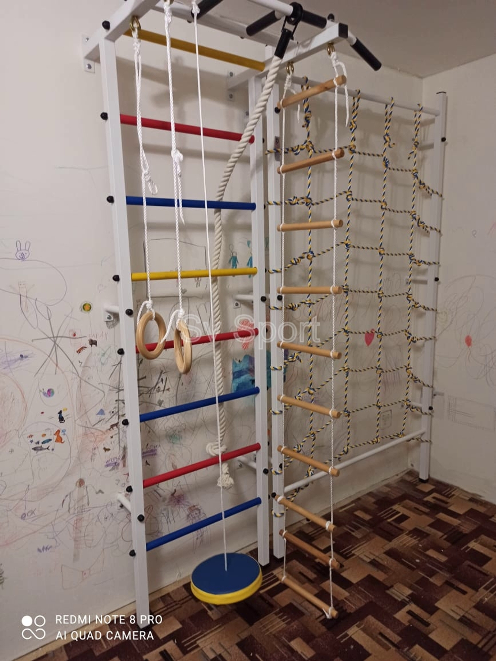 Монтаж шведской стенки Sv Sport с канатным лазом в пеноблочные, газоблочные стены