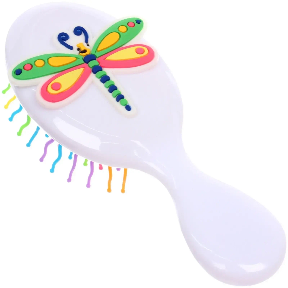 Расчёска массажная детская «Little darling», яркая Стрекоза, цвет белый, разноцветные зубчики, 13,8*6см (пакет с подвесом)