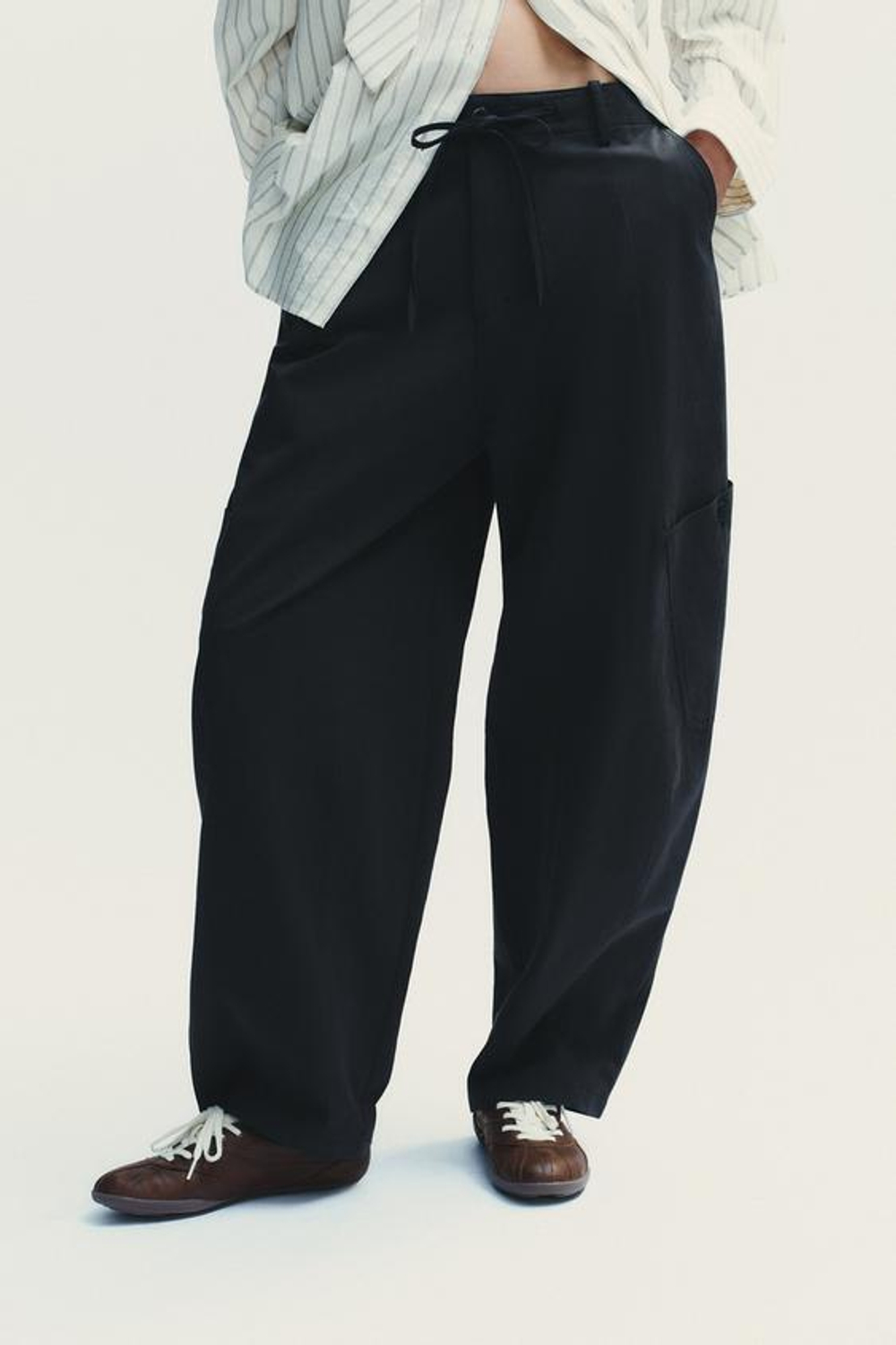 ZARA БРЮКИ-БАЛЛОНЫ КАРГО, ЧЕРНЫЙ