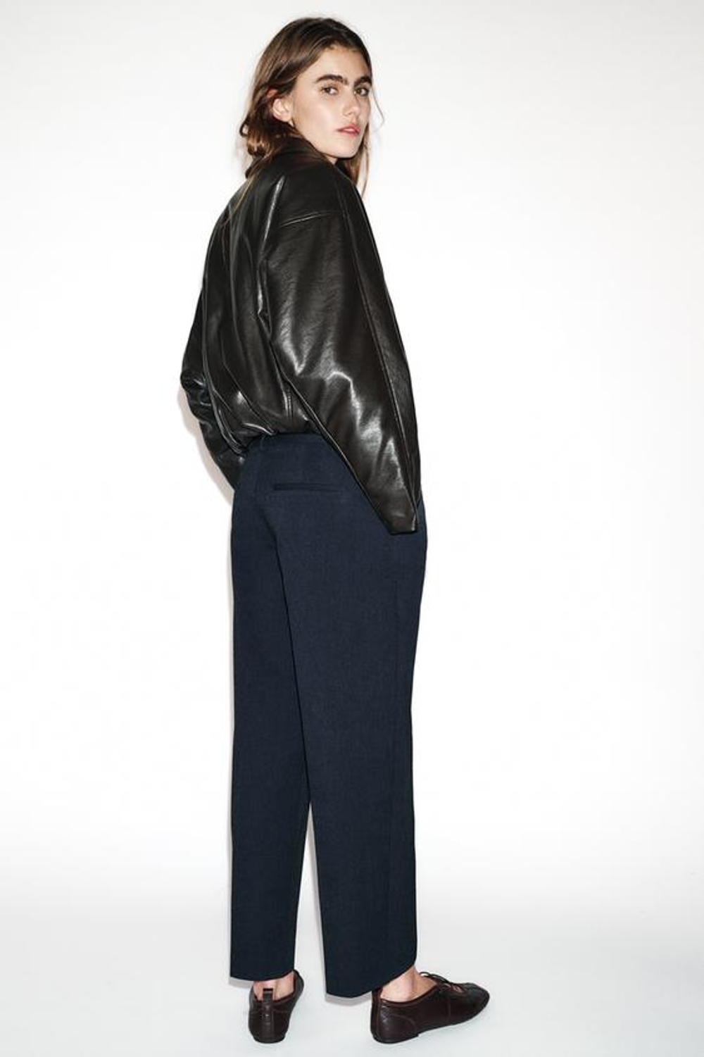 ZARA ПРЯМЫЕ БРЮКИ С ПОЯСОМ, МОРСКОЙ СИНИЙ