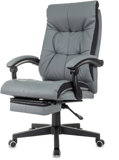 Кресло руководителя Бюрократ CH-824MSG-BF серый эко.кожа/ткань крестов. пластик подст.для ног