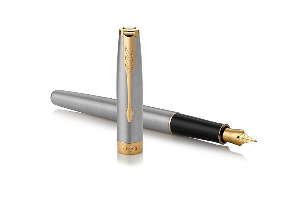 Перьевая ручка Parker Sonnet 1931504, Stainless Steel GT, перо: F или М, цвет чернил: black, в подарочной упаковке