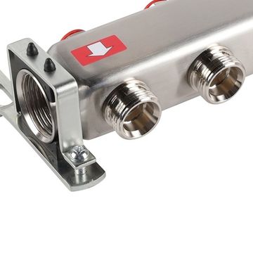 Коллектор Rommer 1"x3/4" на 6 контуров с запорными клапанами (нерж. сталь) RMS-3200-000006