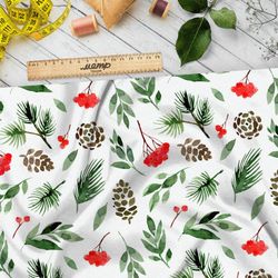 Ткань оксфорд 600 рябина с шишками и листьями