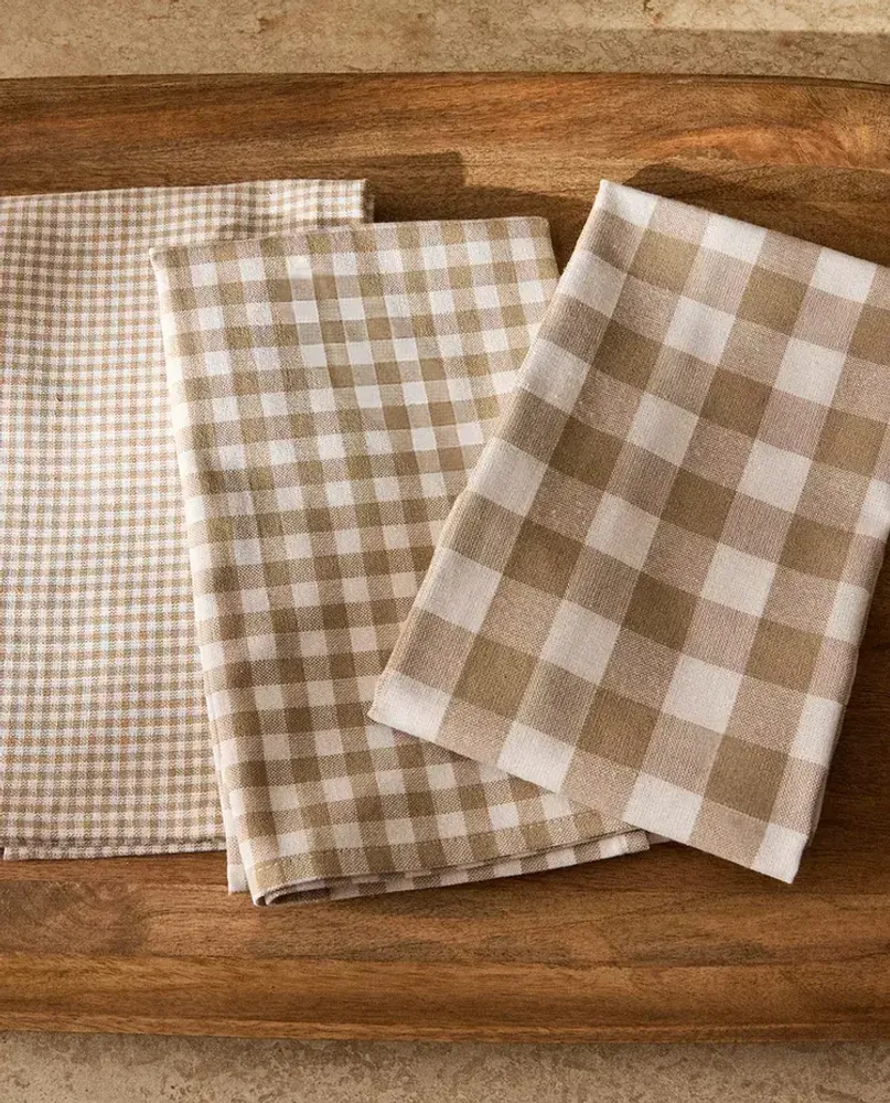 ZARA HOME КУХОННОЕ ПОЛОТЕНЦЕ ИЗ ХЛОПКА С ТКАНЫМ УЗОРОМ (НАБОР ИЗ 3 ШТ.), БЕЖЕВЫЙ
