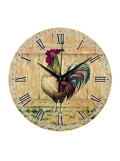 Часы настенные деревянные IDEAL "Петух", 30 см, римские цифры (черный с коричневым)