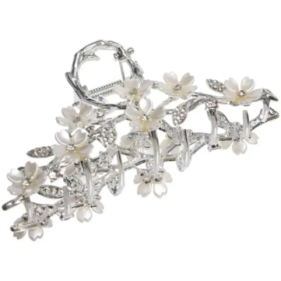 Заколка-краб для волос «AKS - DesignPRO», веточка сакуры, цвет золото и хром, 11,3*5см