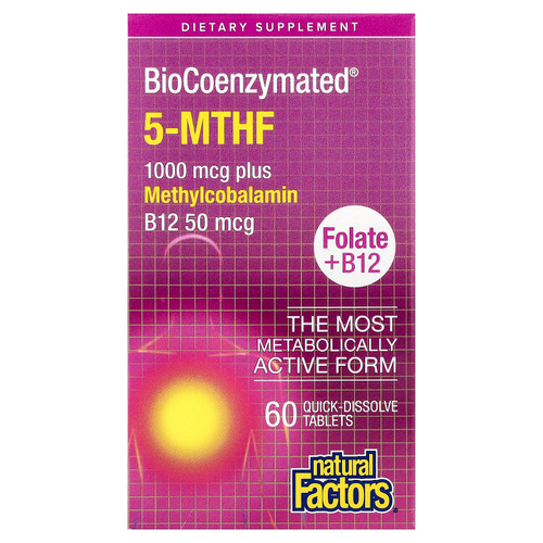 Natural Factors, BioCoenzymated®, фолат и витамин B12, 60 быстрорастворимых таблеток