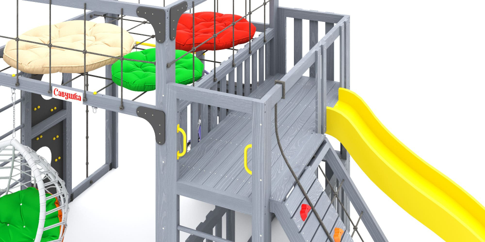 Детская площадка Савушка КУБ-3 (Серый) подушками и коконом