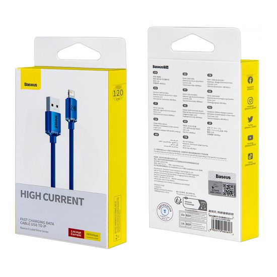 Кабель USB Lightning 1.2M 2.4A Crystal Shine Series Fast Charging Baseus синий CAJY000003