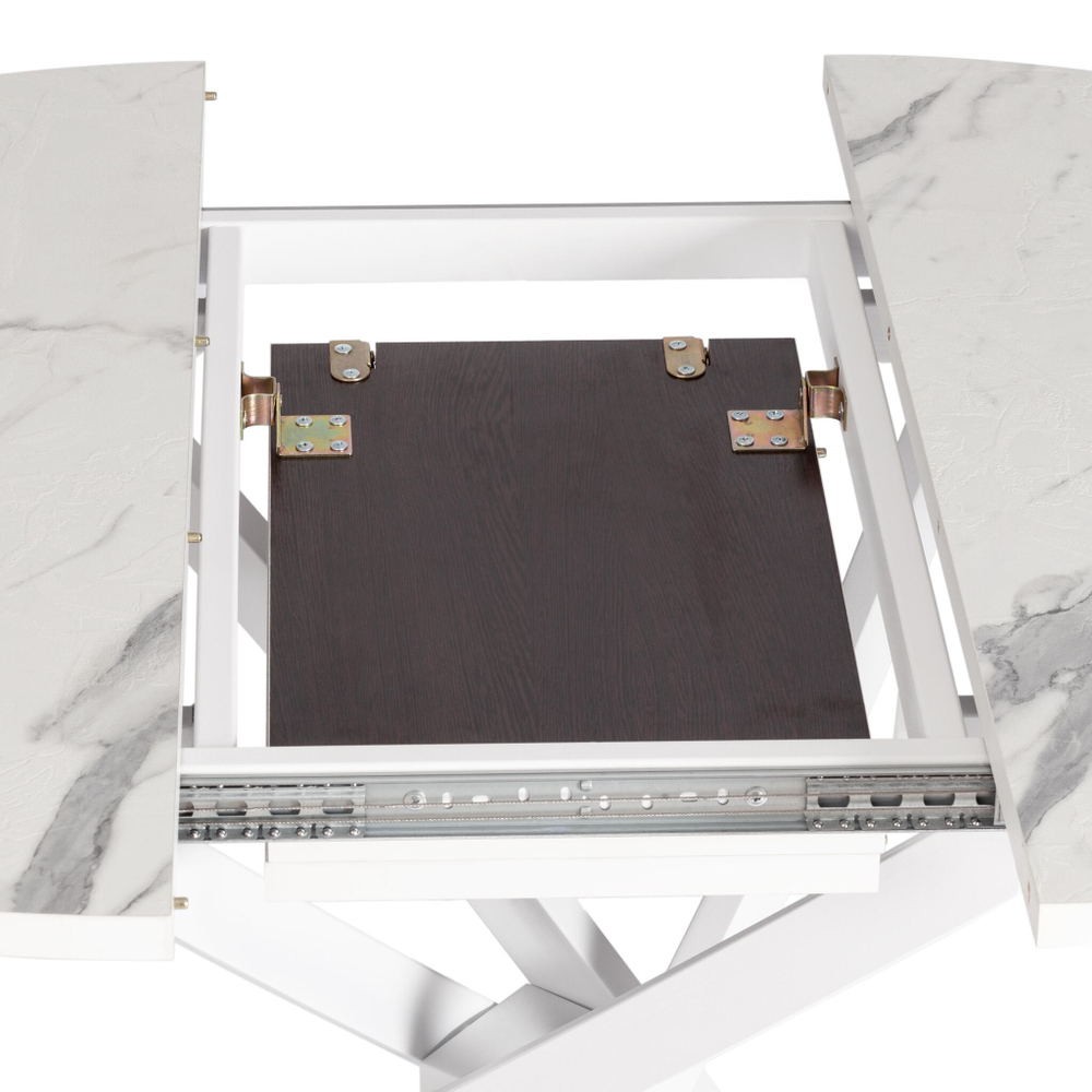 Стол MANZANA ЛДСП/HPL/металл, 100 х 100+30 х 75 см, Мрамор светлый/белый