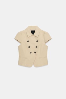 ZARA ЖАКЕТ С КОРОТКИМИ РУКАВАМИ И ДВУБОРТНОЙ ЗАСТЕЖКОЙ, РЫЖЕВАТО-КОРИЧНЕВЫЙ