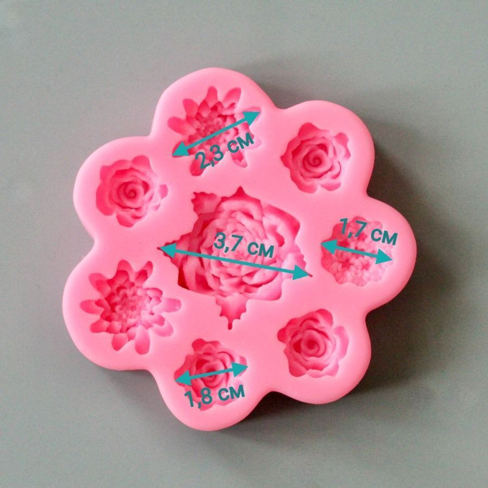 Молд силиконовый для флористики "Семицветик. Маленькие розочки" / Форма для лепки мелких цветочков и бутонов / молд для мыла, воска и полимерной глины