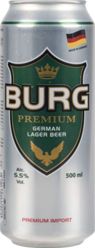 Пиво Бург Премиум Лагер / Burg Premium Lager 0.5 - банка