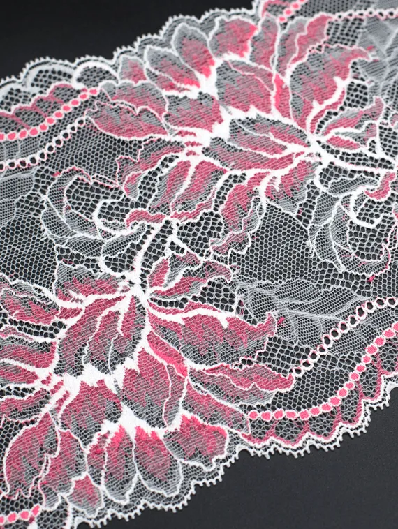 03-76 Кружево эластичное 17 см, айвори/ярко-розовый