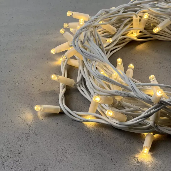 Гирлянда Нить 10 м., теплый белый, 220В, 75 LED, Провод Белый Каучук, IP65, LTC (LL75-8-2WW)