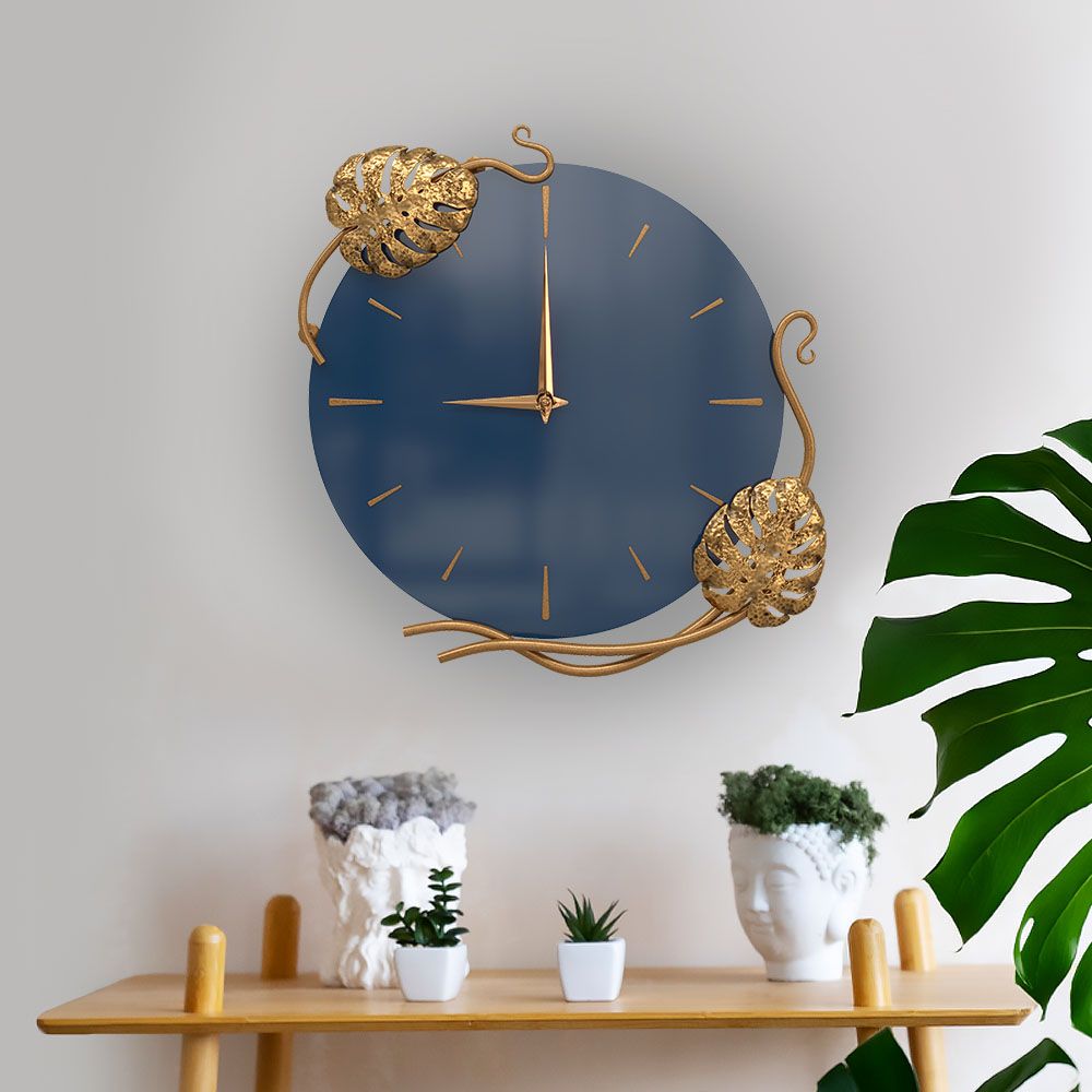 Часы настенные Monstera Deliciosa (Монстера) Колор Королевский синий Амбер