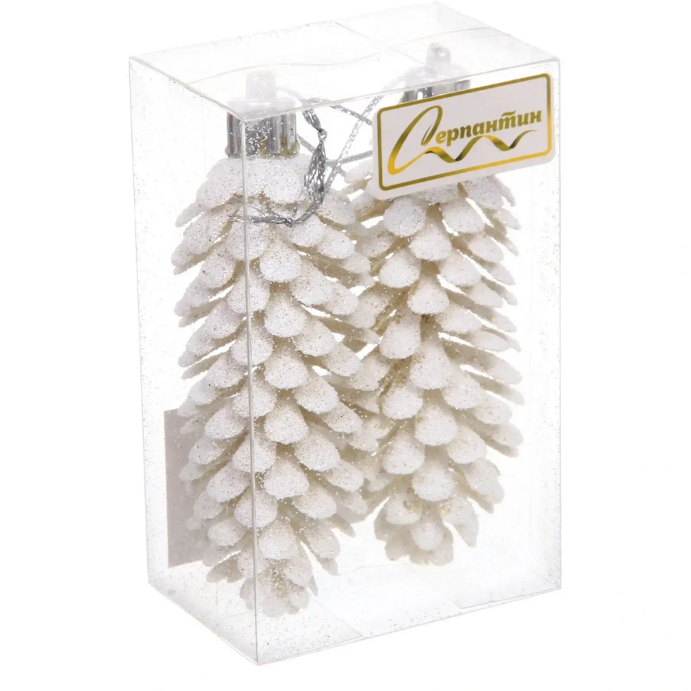 Ёлочные игрушки «Таинственное очарование» Шишки блестящие 9 см (набор 2 шт), белый