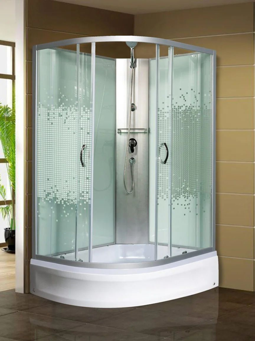 Душевая кабина МОНОМАХ  МОНОМАХ Б/К 120/80/24 МЗ R 120х80 см,  прозрачное с рисунком стекло, поддон средний, правосторонняя
