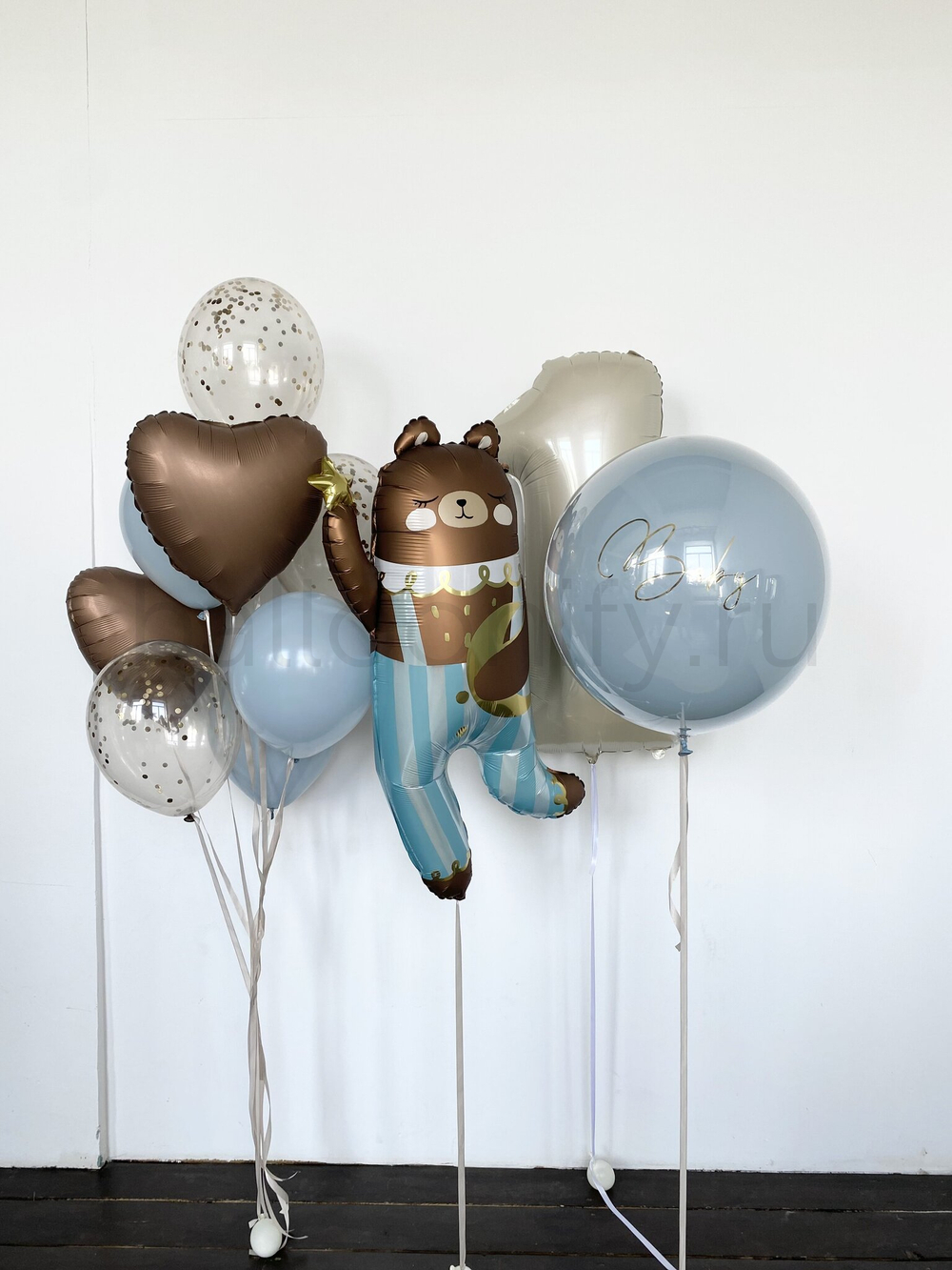 Набор шаров "Мишка в полосатых штанишках", с цифрой, дизайн №3