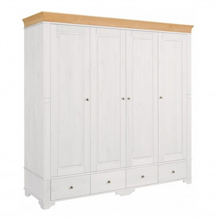 Шкаф 4х дверный с глухими дверями «Бейли» белый воск/антик