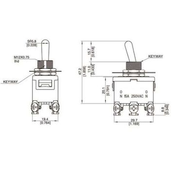 E-TEN1322 Тумблерный переключатель ON-OFF-ON 6pin 15A (1 шт.)